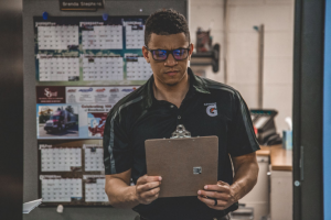 a staff checking inventory